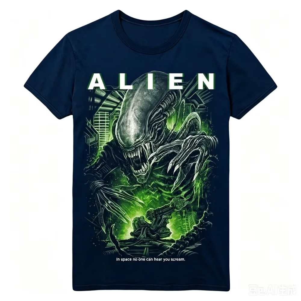 2026 New Alien Monster Graphic T-Shirt Luminous Movie Header Chest Print Oversized Short Sleeve Street Casual Daily Tee Top