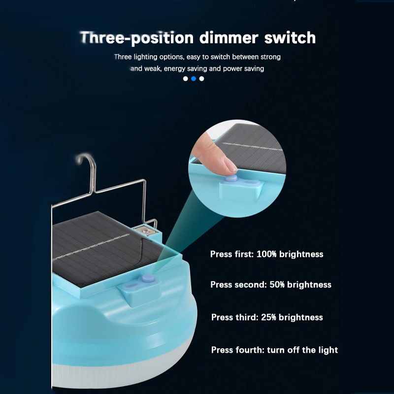 Solar LED Camping Light Waterproof Rechargeable Tent Lamp Portable Lanterns Emergency Lights Market Lamp Energy Saving Bulb