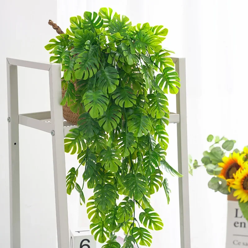 Plantas verdes artificiales colgantes, hojas de hiedra, rábano, algas marinas, flores falsas, vid, decoración de pared para el hogar, jardín, fiesta, utilería para disparos, 73cm