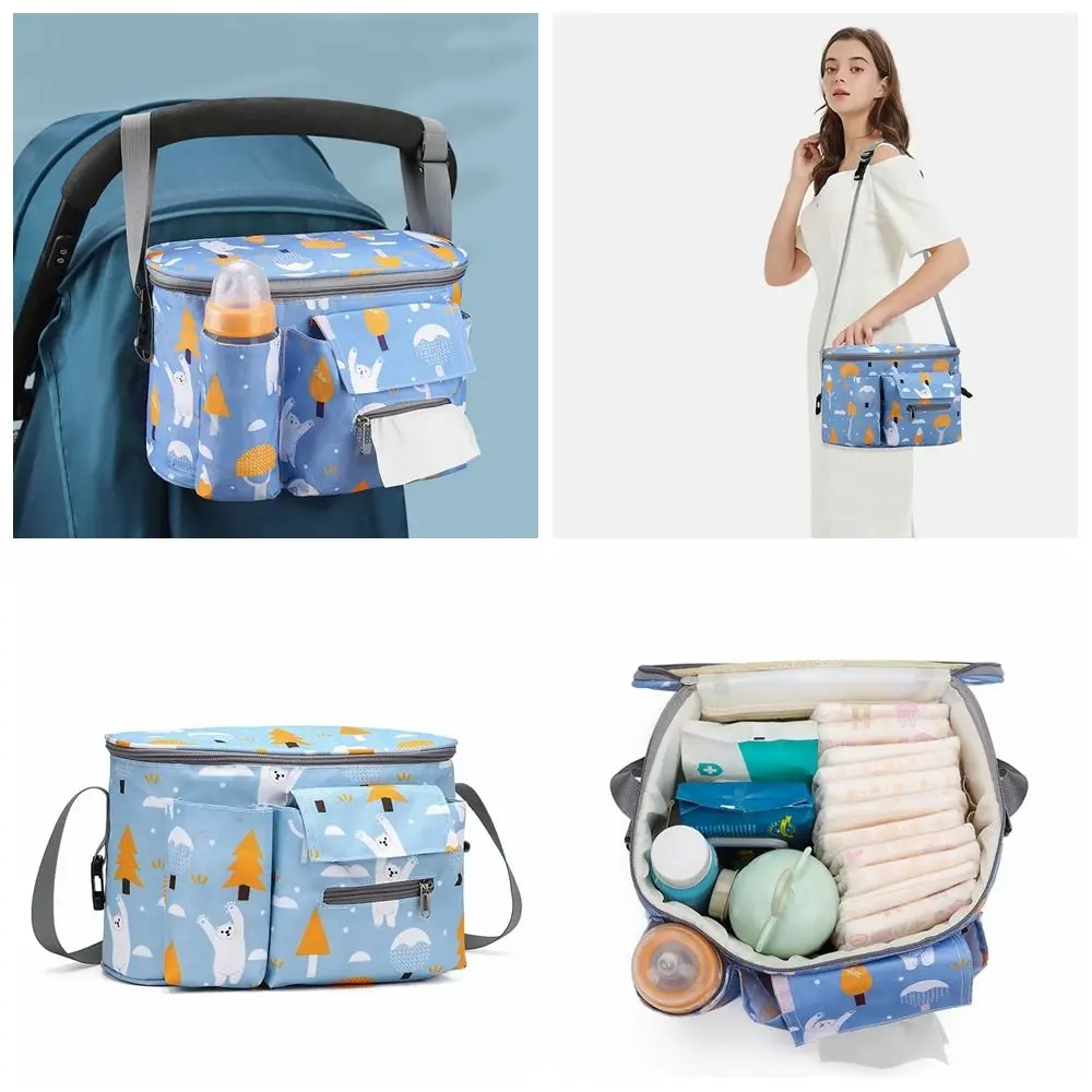 Sac de poussette de bébé ours imprimé, style coréen, dessin animé, grande capacité, accessoires de poussette, sac d'âge