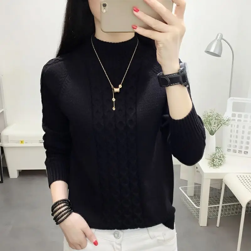 Fashion Stand Collar Knitted Solid Color Sweater Women\'s Clothing 2022 Autumn New Casual Pullovers All-match Korean Tops