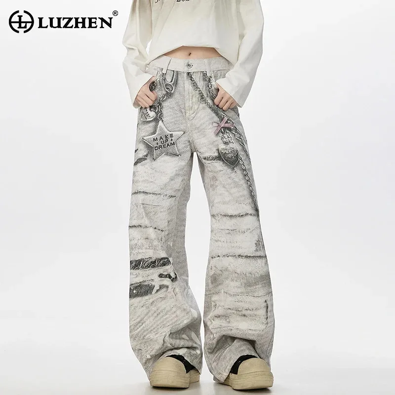 

LUZHEN Fashion Personalized 3D Printed Design American Style Straight Jeans Men 2025 New Original Streetwear Denim Pants JY3227