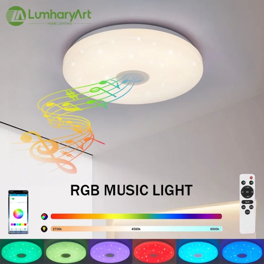 

Modern LED Ceiling Lamp RGB Intelligent Bluetooth Music Light with APP Remote Control Dimming Interior Decoration Lustre 85-265V