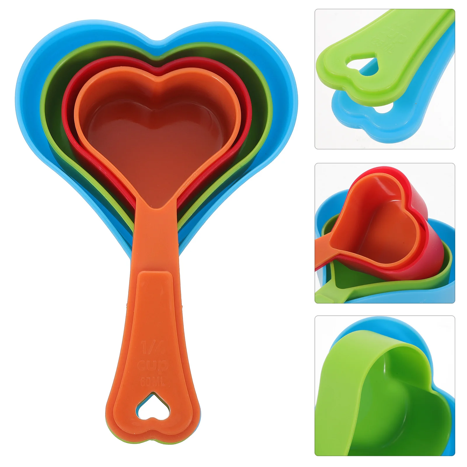 

4 pcs Heart Shape Plastic Measuring Spoons For Baking Cooking Ingredients, Stackable Measuring Spoons With Hanging Hole, Kitchen