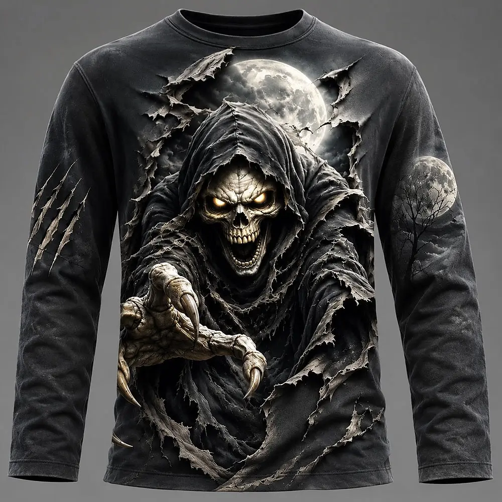 Halloween Men 3D Graphic Printed Long Sleeve  T Shirt Gothic Skull  Pullover Tops Autumn New Festive Gift Men Clothing Tops Tees view 4