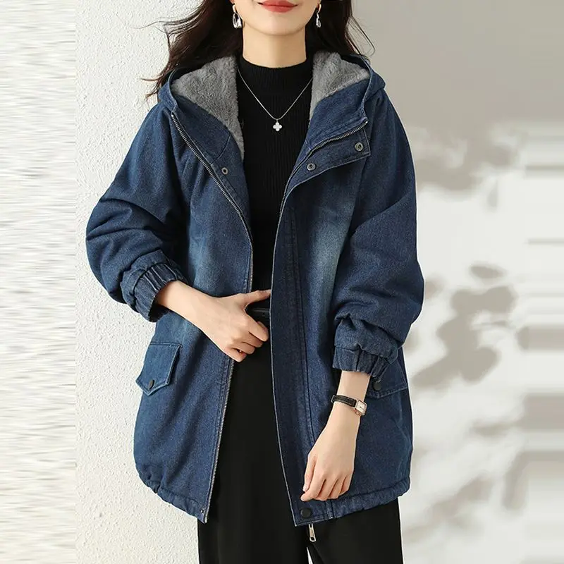 European and American Hooded Coat for Women, Loose Cotton Jacket, Versatile, Fashionable Temperament, Autumn and Winter, Trendy,