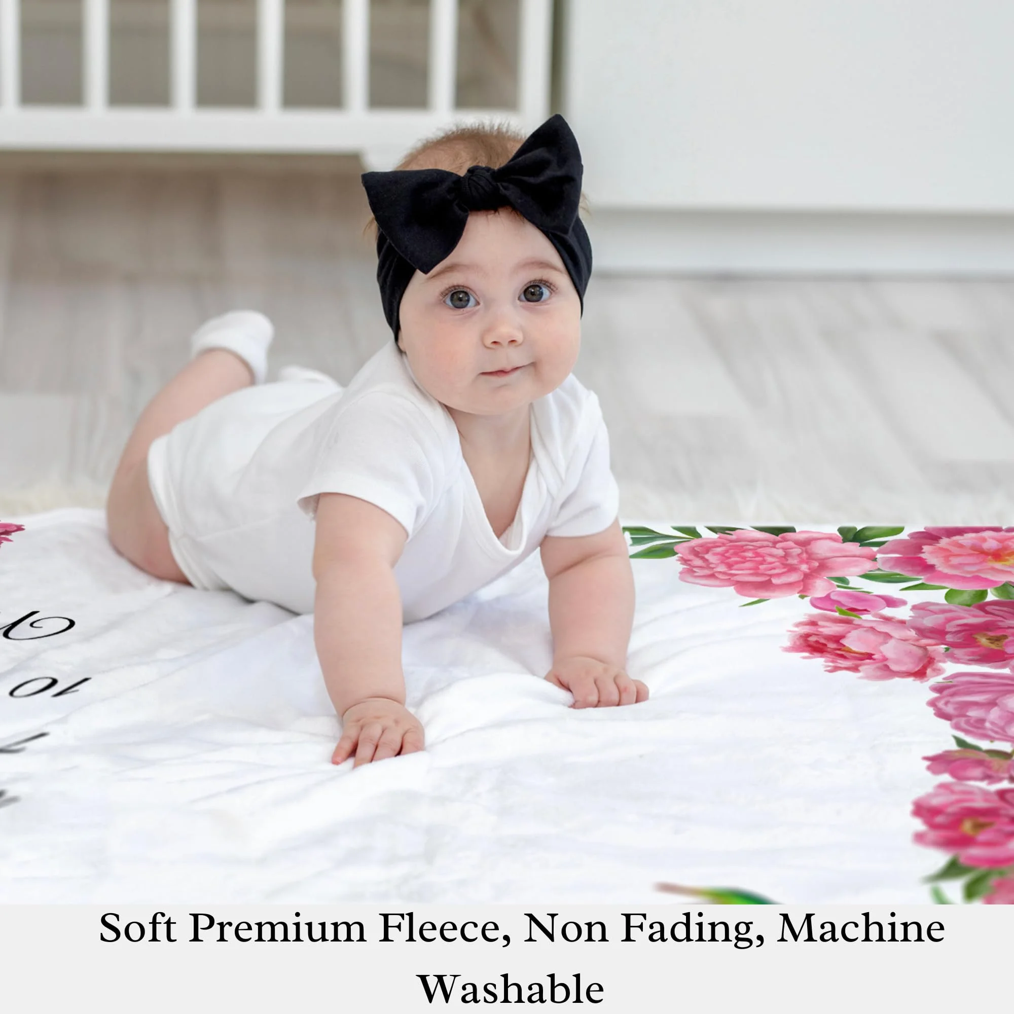 VIKAMA Baby Growth Record Blanket Peony Floral Calendar Design Newborn Gift 100-Day & First Birthday Commemorative