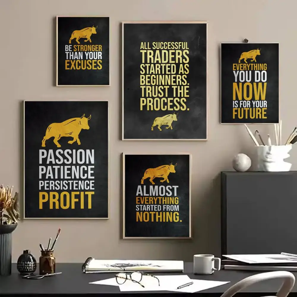 Motivational Stock Trading Poster Art Stickers Self-Adhesive Painting Modern Home Decor for Bedroom Living Room Wall Decals Gift