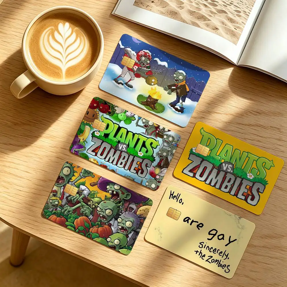 P-Plants vs Z-Zombies Game Funny Credit Card Public Transportation Cards Protective Sticker Waterproof Card Face Decoration 4PCS