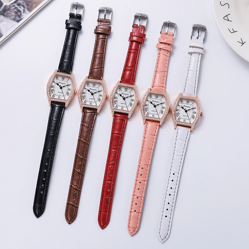 006Foreign trade fashion wine barrel Roman scale inlaid diamond girls ladies watch quartz belt watches wholesale