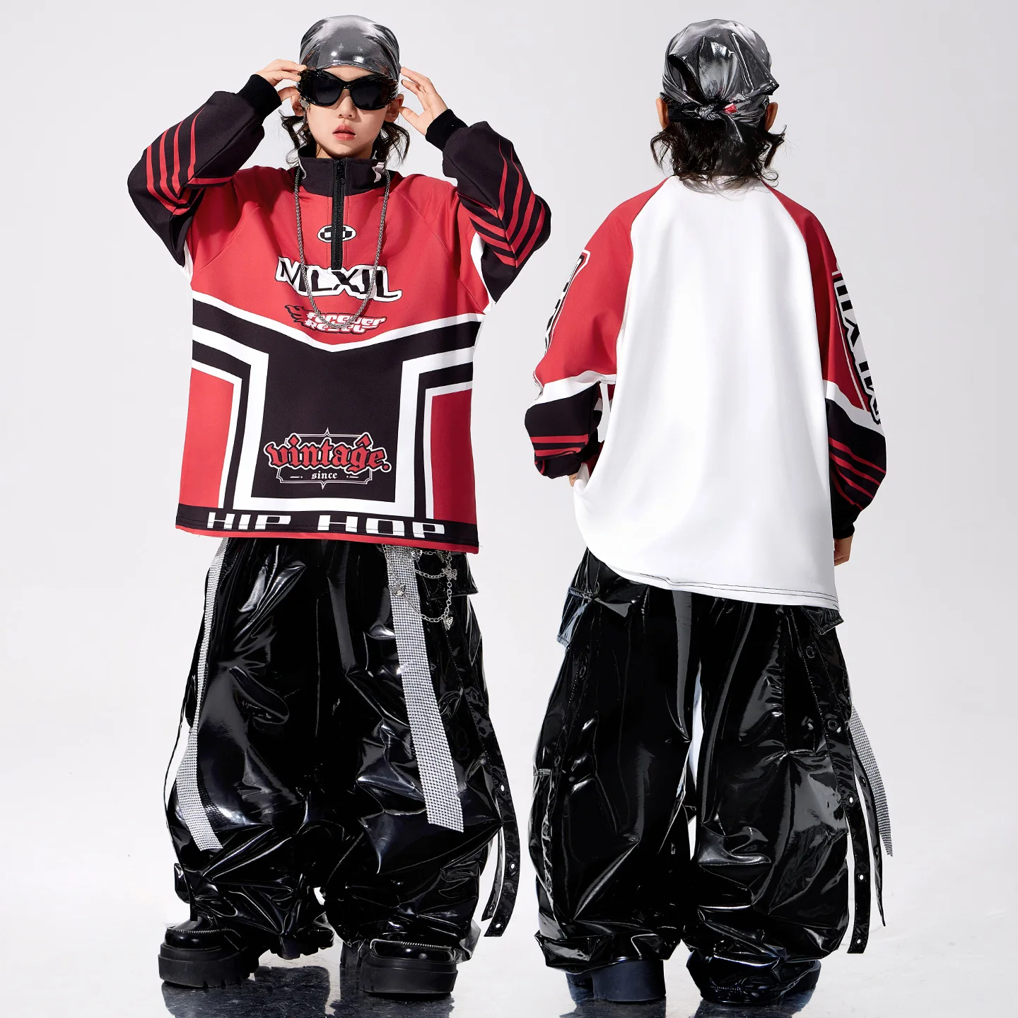 

Детские уличные костюмы для мальчиков и девочек: хип-хоп свитшоты с воротником-стойкой и брюки, комплекты для выступлений и шоу