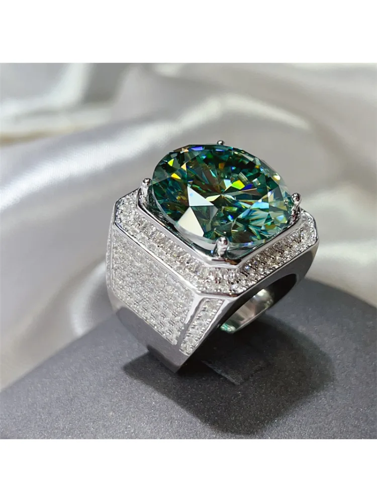 Solitaire Groene 20Ct D Kleur Moissanite Diamanten Ring 925 Sterling Zilveren Party Wedding Band Ringen voor Mannen Engagement Sieraden - afbeelding 2