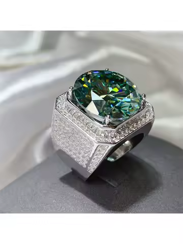 Solitaire Green 20Ct D Color Moissanite Diamond Ring 925 Sterling Silver Party Wedding Band Rings for Men Engagement Jewelry