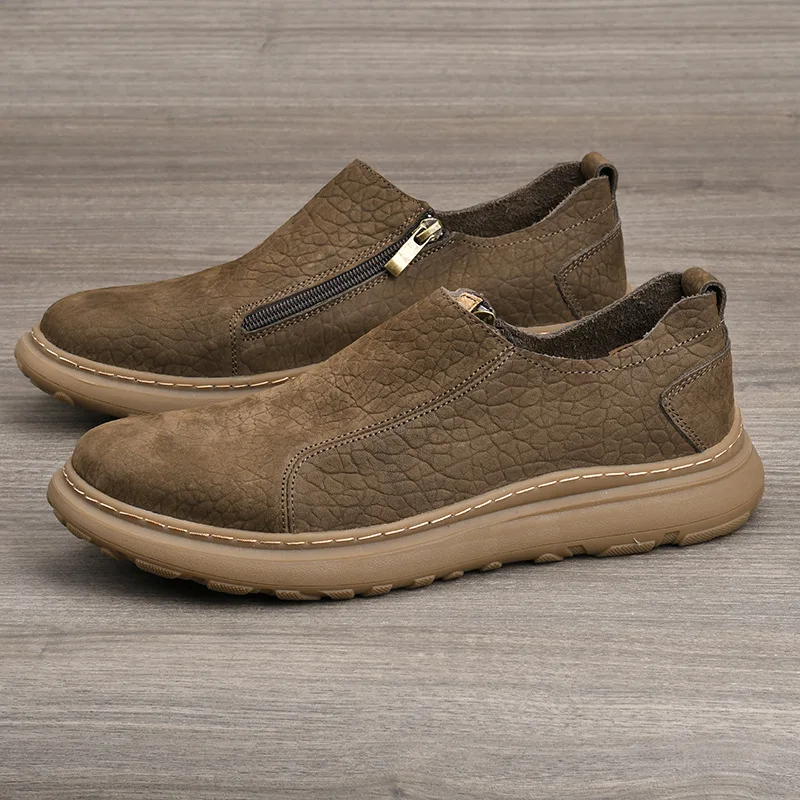 

Fashion Platform Sneakers Non-slip Outdoor Walking Shoes Men Casual Leather Shoes Slip on Loafers Comfortable Work Shoes for Men