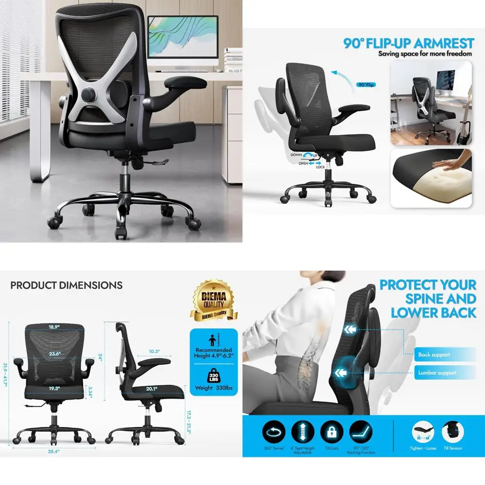 

Mesh High-Back Ergonomic Office Chair with Adjustable Lumbar Support for Comfortable Gaming and Executive Use