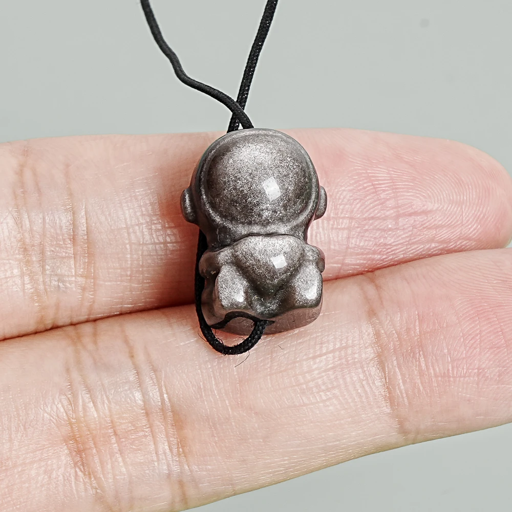 Silver Black Cuddly Astronaut Silver Obsidian Pendants 5Pcs 19x14x15MM Kawaii Spaceman Charms for Valentine's Gift & DIY Craft
