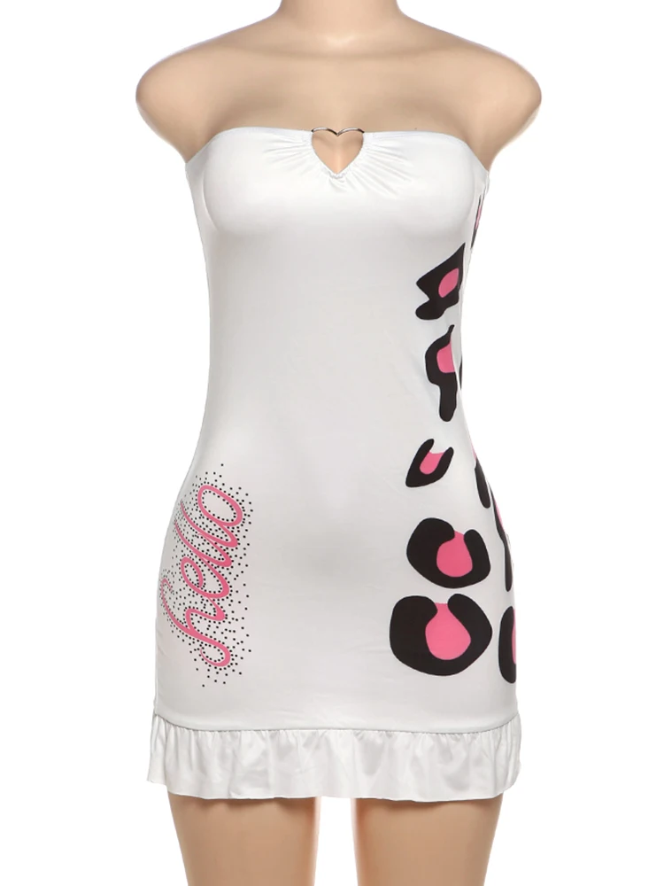 Nibber Hottie Metal Hearts Abito senza spalline Donna Moda Stampa Scollatura sexy Backless Skinny Peach Hip Midnight Party Bodycon