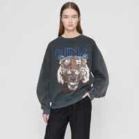 New Arrival NicheAB North American Tiger Head White Ink Digital Wash Snowflake Distressed Sweatshirt For Women Crew Neck Style