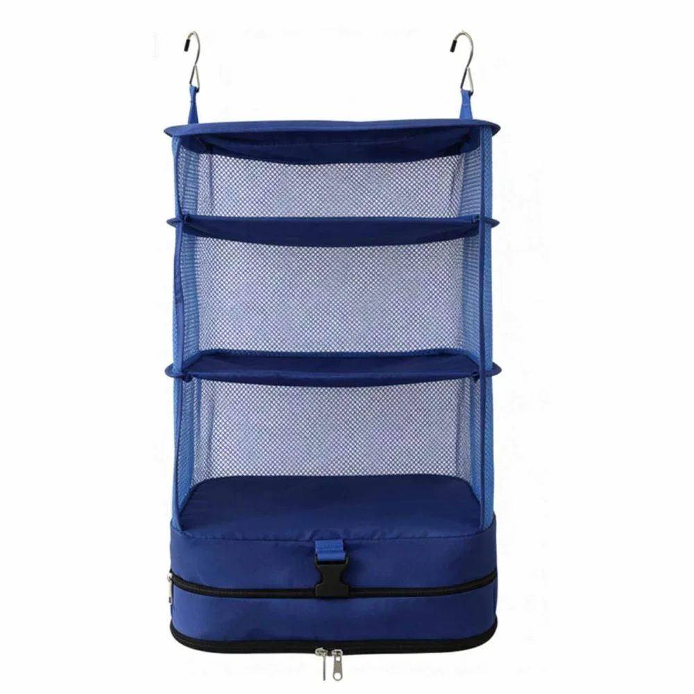 Compact Dual Metal Hooks Hanging Packing Cubes Built-In Shelves Durable Closet Organizer Luggage Bag Wardrobe