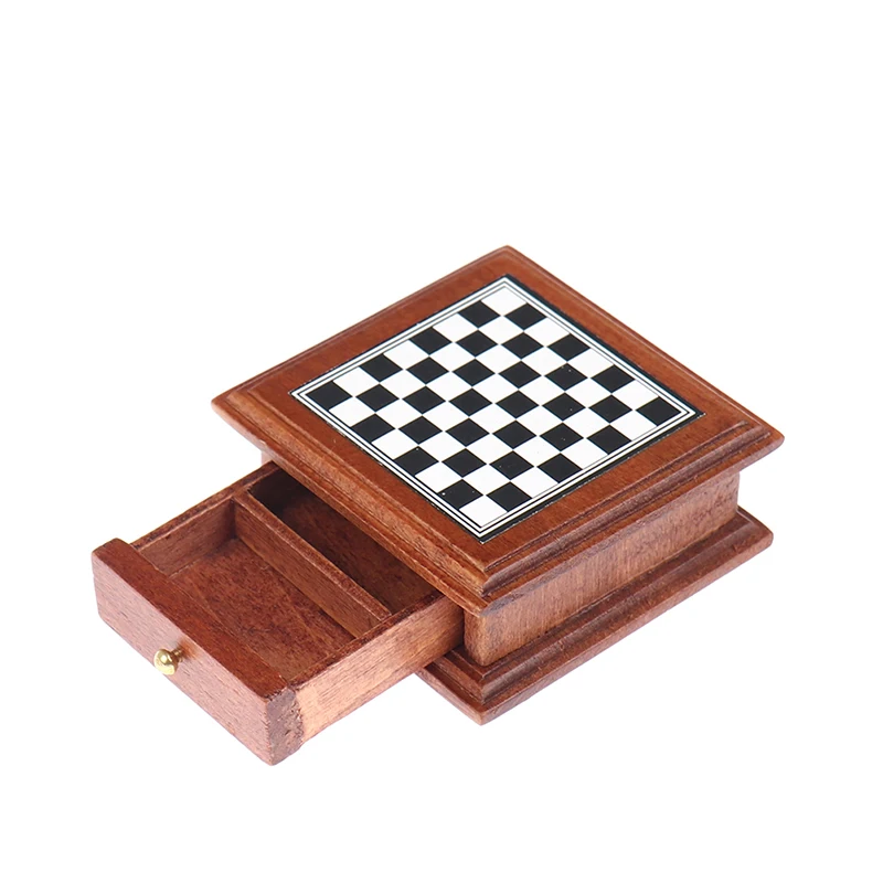

1:12 Dollhouse Miniature Chess Board With Storage Box Set Furniture Toy Accessory