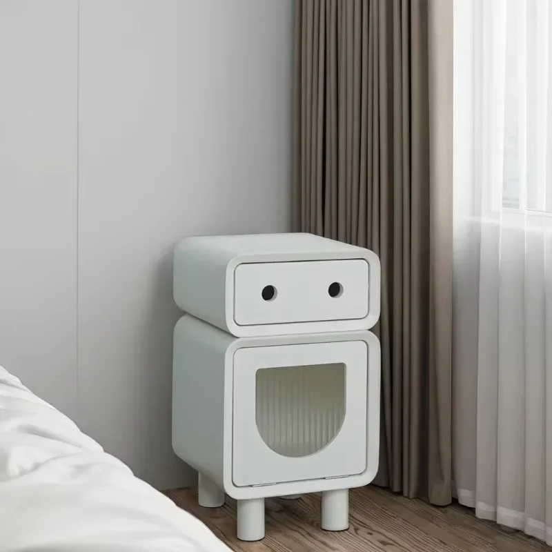 Creative French cream style robot, bedside table wooden cabinet, simple living room and children's bedroom cute sundries storage