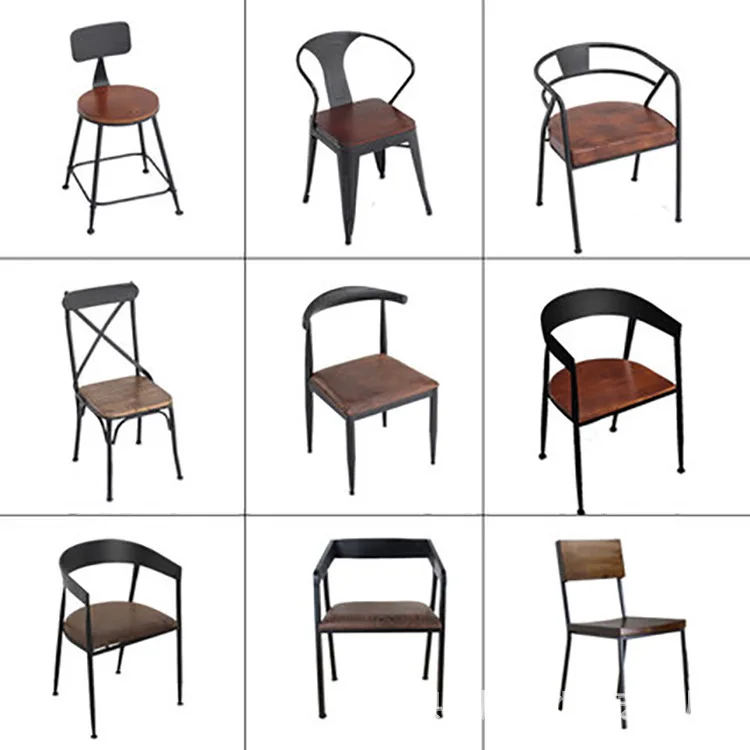 

Американский ретро-старый обеденный стул из цельного дерева, стул со спинкой для бара, чая с молоком, десерта