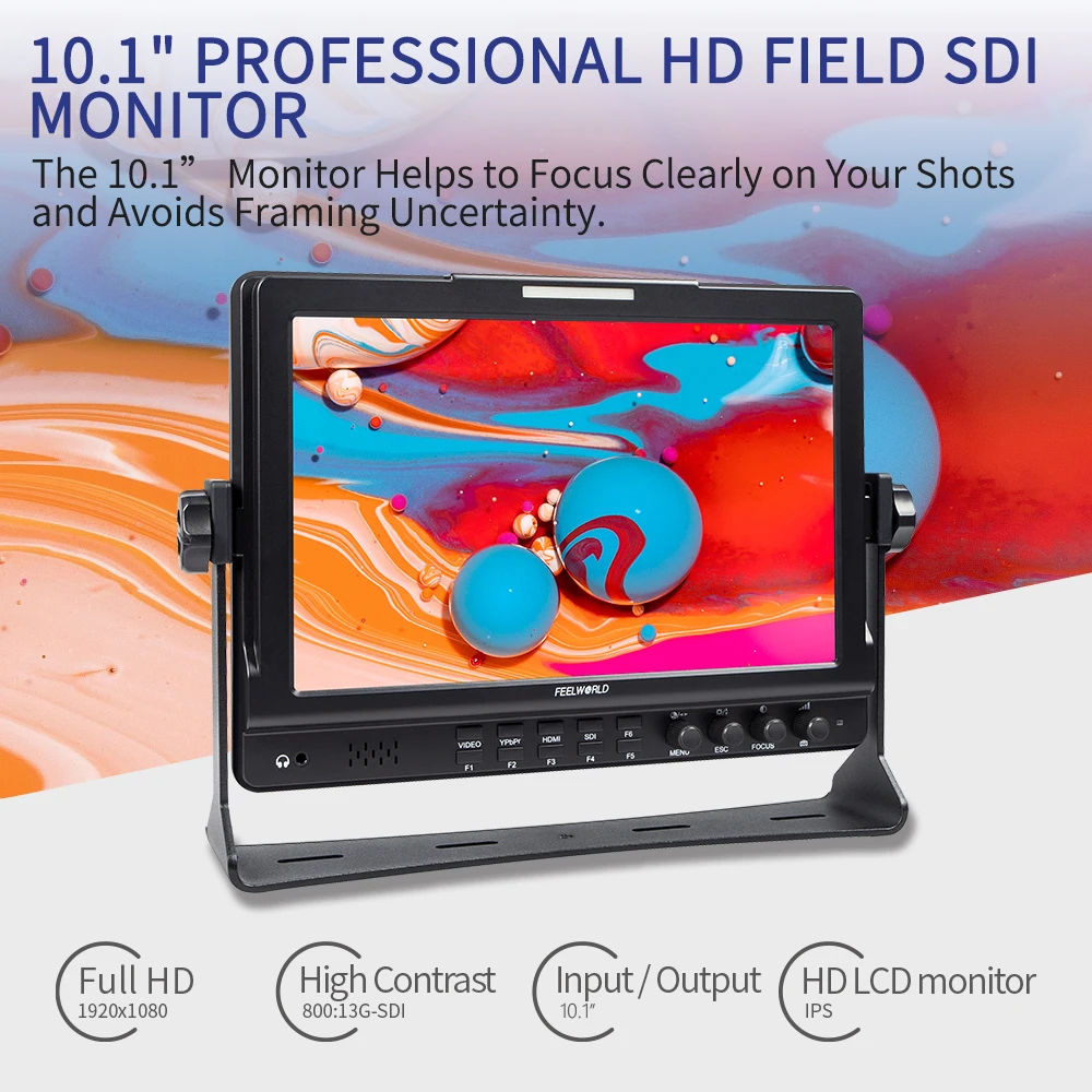 FEELWORLD FW1018SPV1 10.1 بوصة 3G-SDI HDMI كاميرا مراقبة ميدانية IPS 1920x1200 مع شكل موجي ثلاثي الأبعاد بلغت ذروتها 3 ألوان تالي ضوء