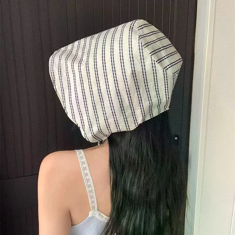 /HTF/Large Brim Foldable Bucket Hats With String For Women Korean Striped Female Panama Bob Outdoor Beach Fishermen Hat