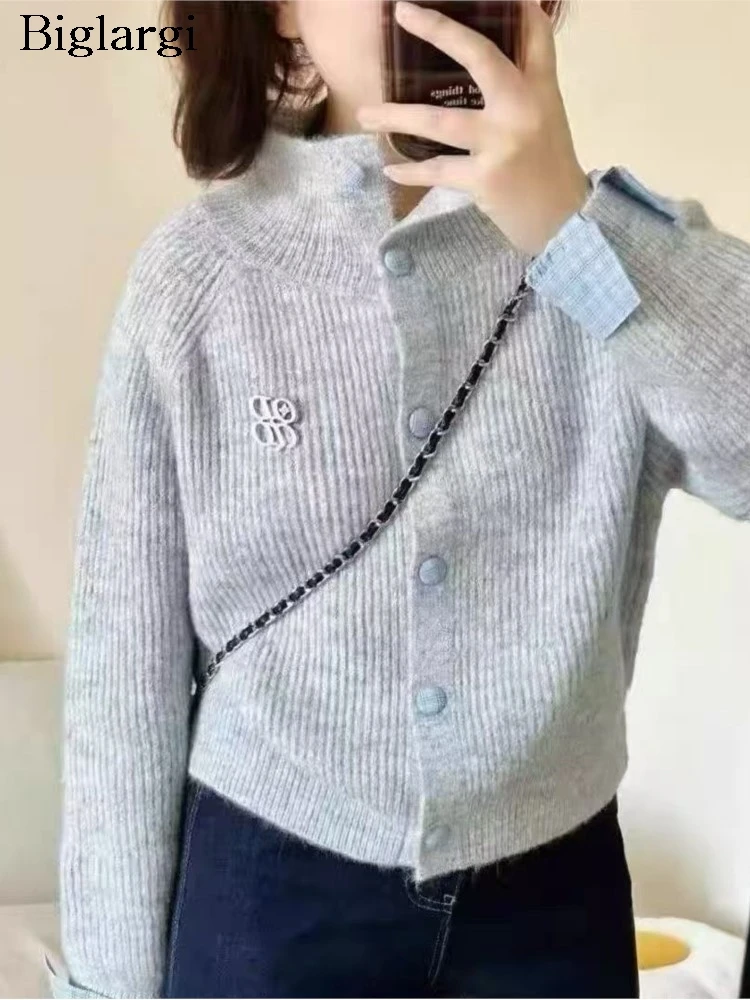 

Vintage Long Sleeve Knitted Cardiagn Women Autumn Korean Style Ladies Cardigans Coat Loose Knit Woman Sweater Tops