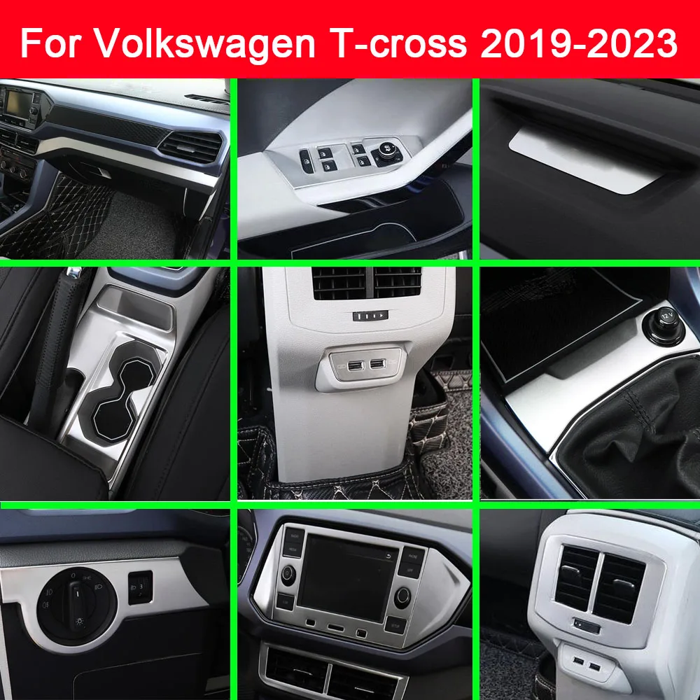 Stainless Steel Center Control Dashboard Panel Cover Air Outlet Vent Trim Frame For Volkswagen VW T-cross Tcross 2019 2020-2023