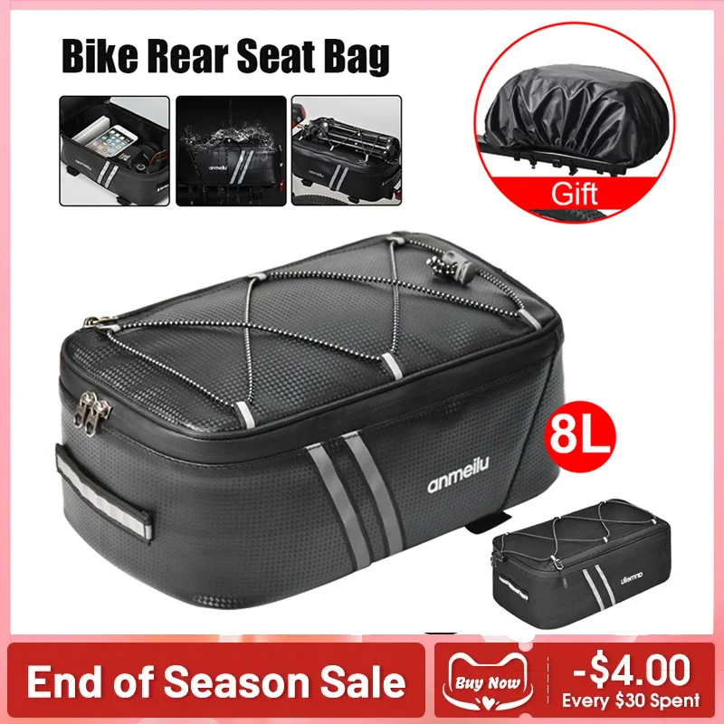 8L Bicycle Rear Seat Bag Bike Rack Bag Trunk Pannier Cycling Saddle Bags Large Capacity Waterproof Travel Bag With Rain Cover