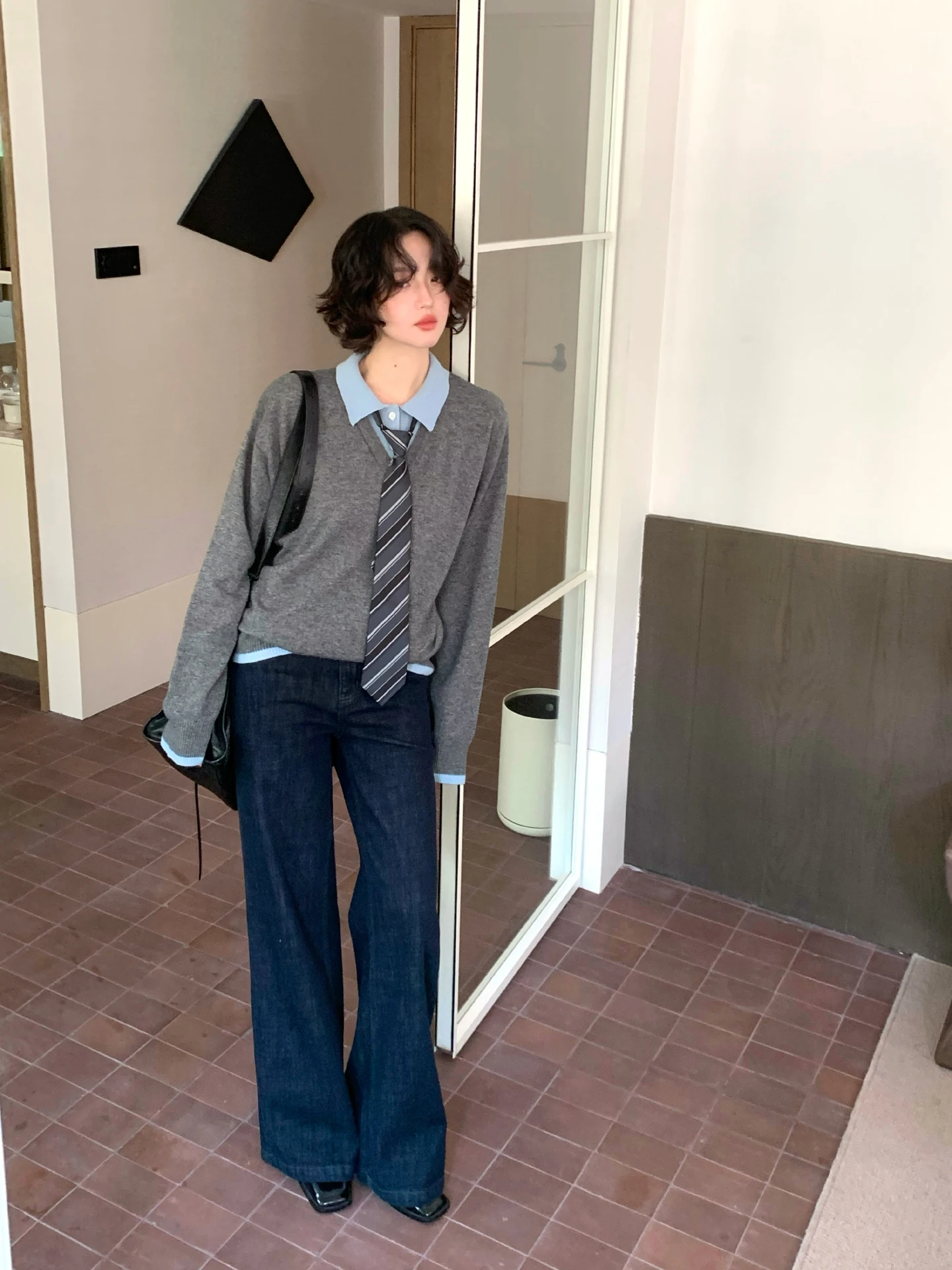 

Retro Wine Noon 2025 Spring New Style Knitted Wool Blend Shirt Layering Loose Fit Women's Long Sleeve Neck Pullover Top