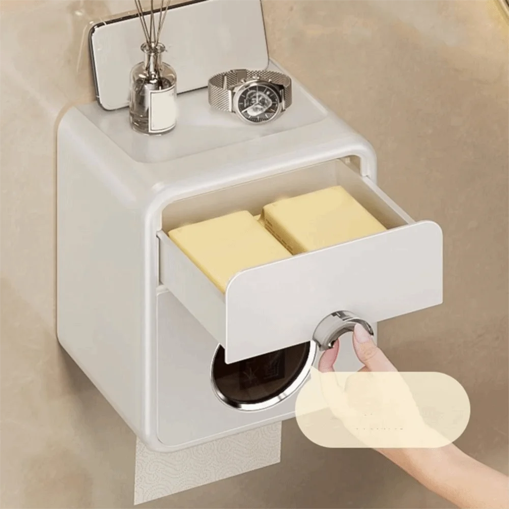 

Plastic Double Layer Tissue Box Punch Free Large Capacity Toilet Paper Storage Box Space Saving Waterproof Toilet Paper Holder