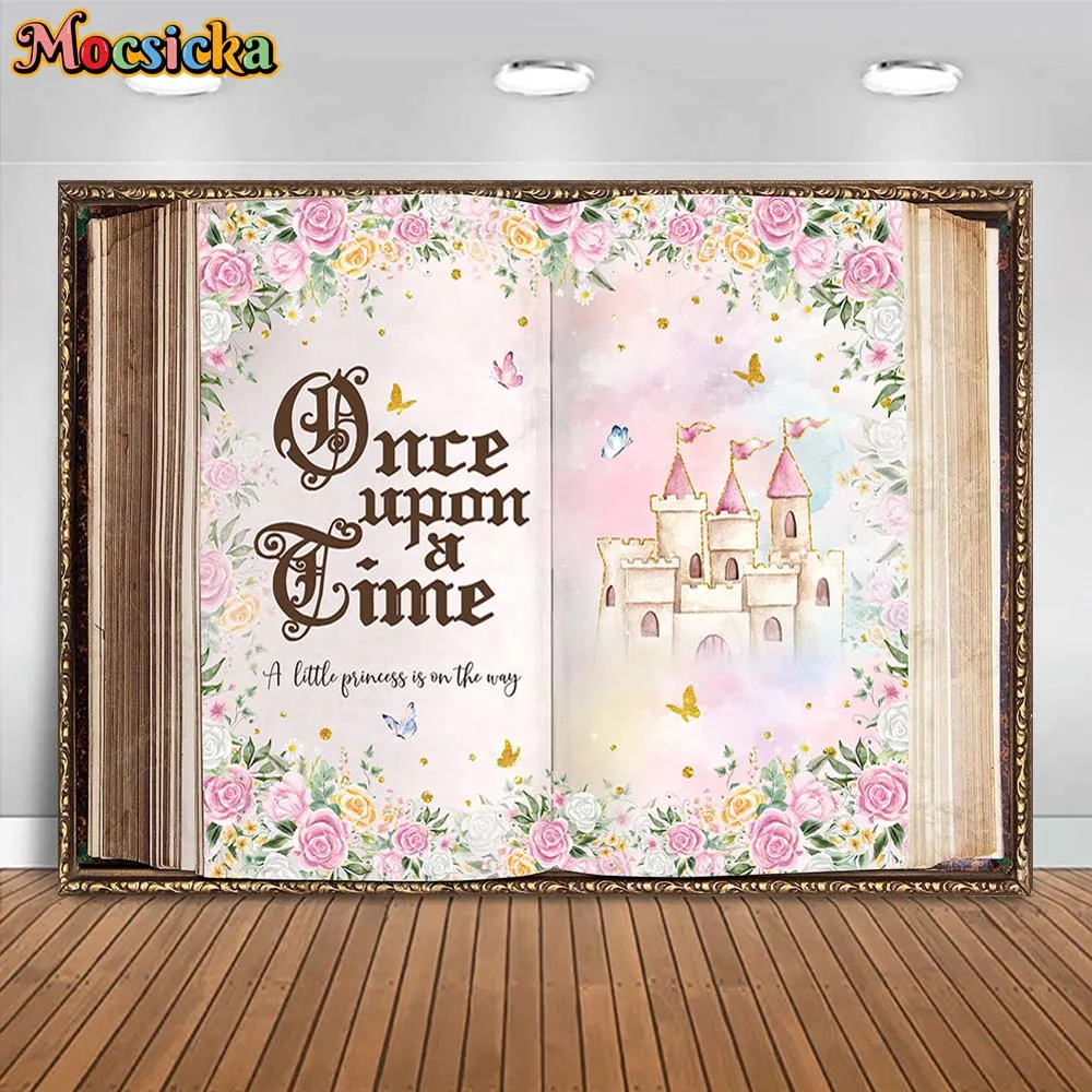 Mocsicka Magic Book Once Upon A Time Baby Shower Backdrop A Little Princess Is On The Way Girl Welcome Party Decor Background