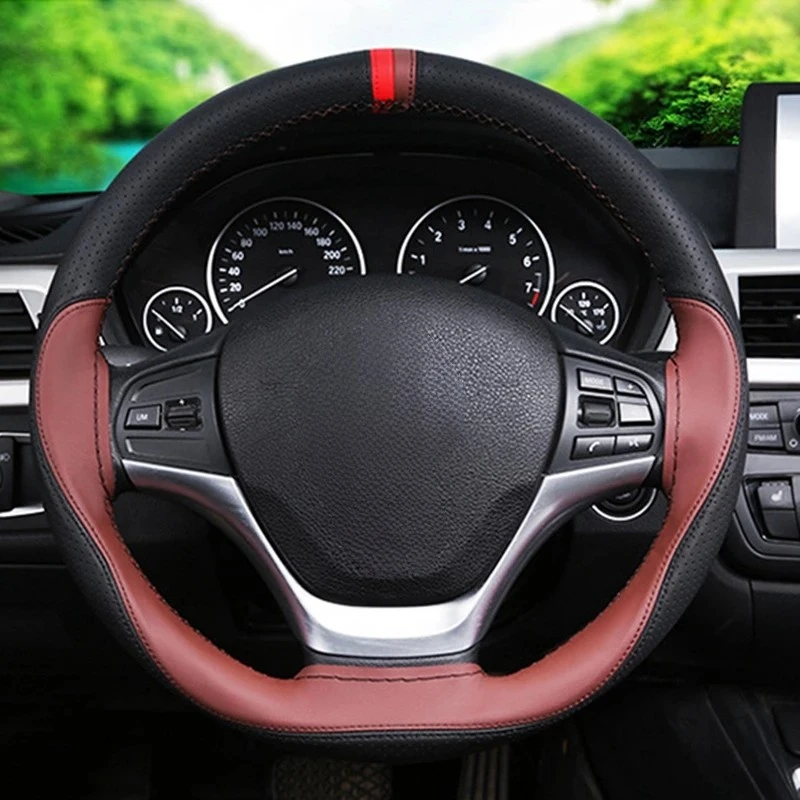 Anti-slip Fiber Leather DIY 38cm Car Steering Wheel Cover Case With Needles And Thread Automobile Interior Accessory Universal