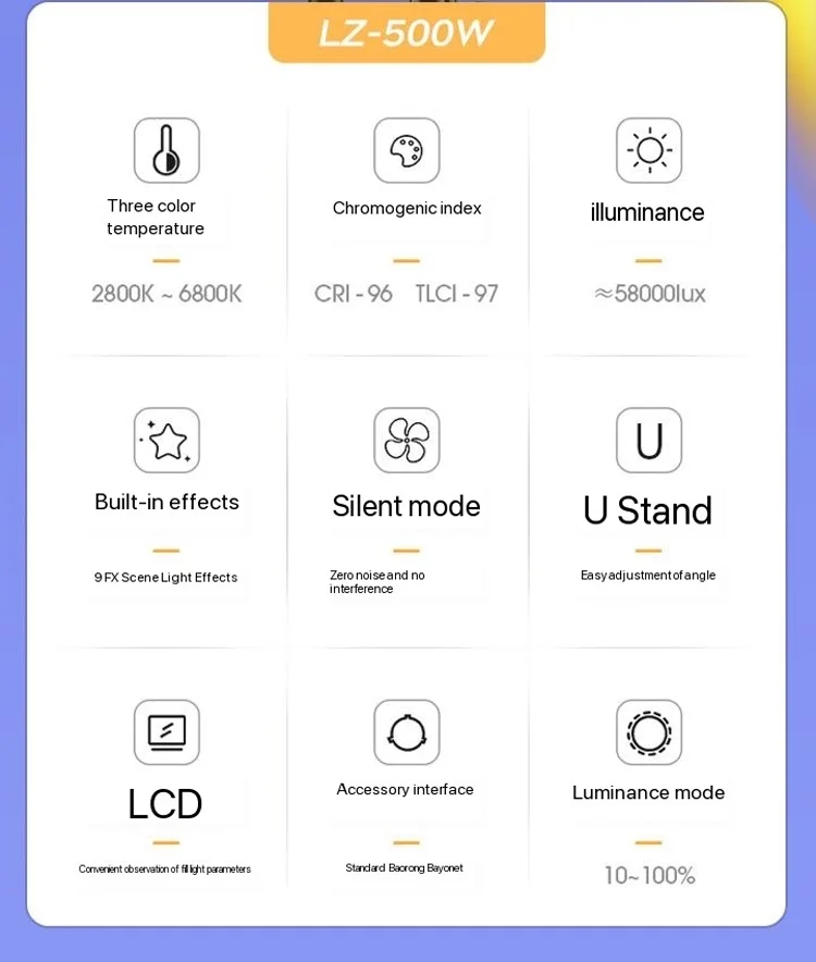 LATZZ 500W LED Video Light 2800k-6800k Photography Light APP