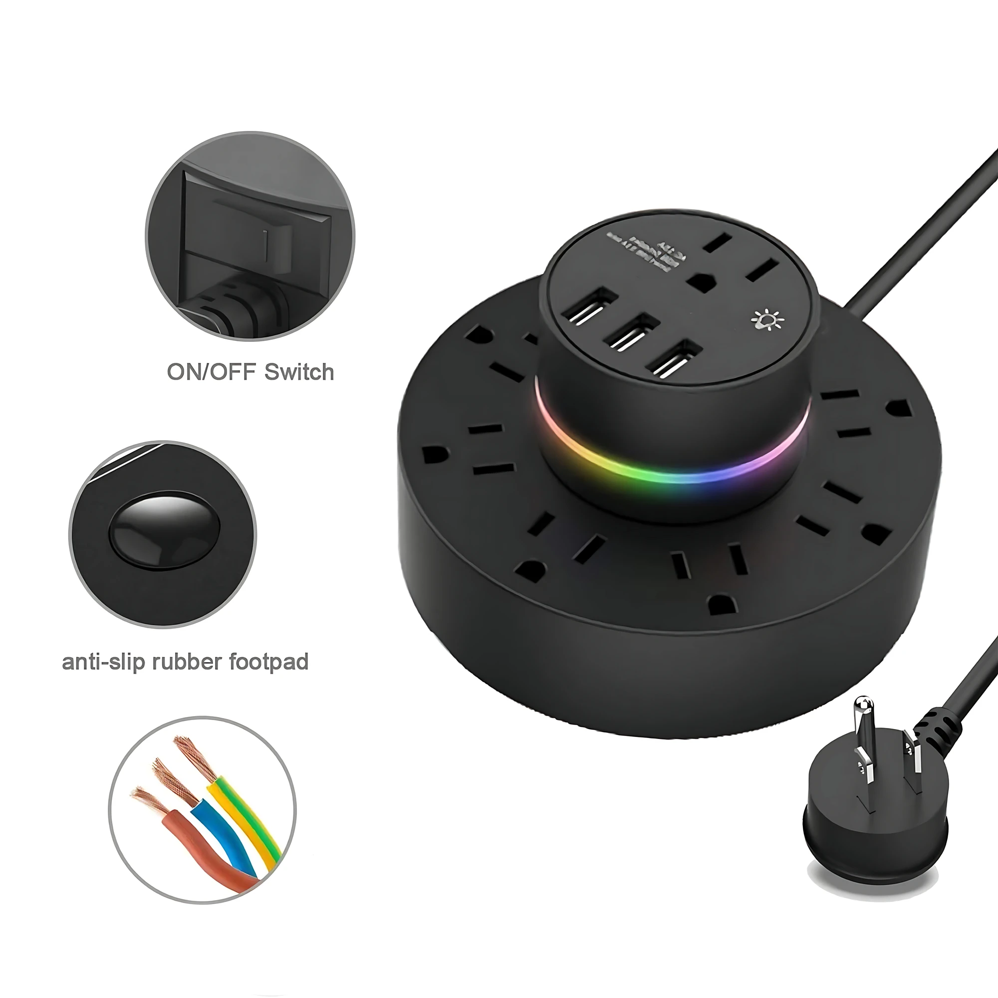 รางปลั๊กไฟแบบหลาย STOP kontak listrik 8ช่อง3USB พอร์ตสำหรับชาร์จ6FT ตัวกรองเครือข่ายแบบต่อขยายไฟสำหรับบ้านกลางคืน