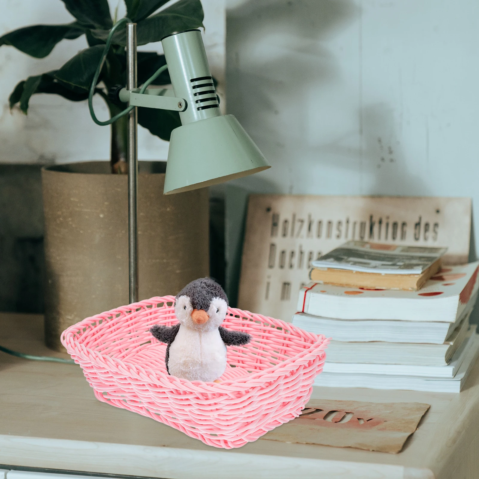 

1pc Macaron Color Storage Basket Pink Woven Desk Organizer Sundries Holder Home Decor Bedroom Living Room Multi-function Basket
