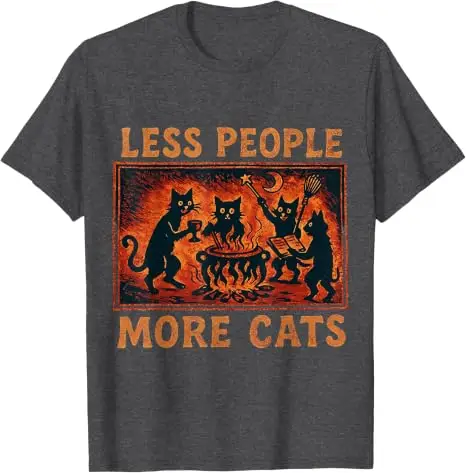 Vintage Less People More Cats T-Shirt Y2k Horror Lustige Introvert-Katzen-Bekleidung Humor Einzigartige Gothic Mystical Witchcraft T-Shirt-Kleidung – Detail 11