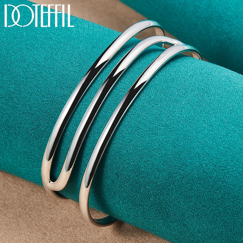 DOTEFFIL 925 Sterling Silver Three Line Bangles Bracelet For Man Woman Wedding Engagement Party Fashion Jewelry