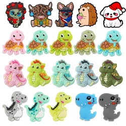 Sunrony 5/10 Uds nuevo dinosaurio tortuga animales cuentas de silicona para fabricación de joyería DIY llavero collar pulsera Accesorios