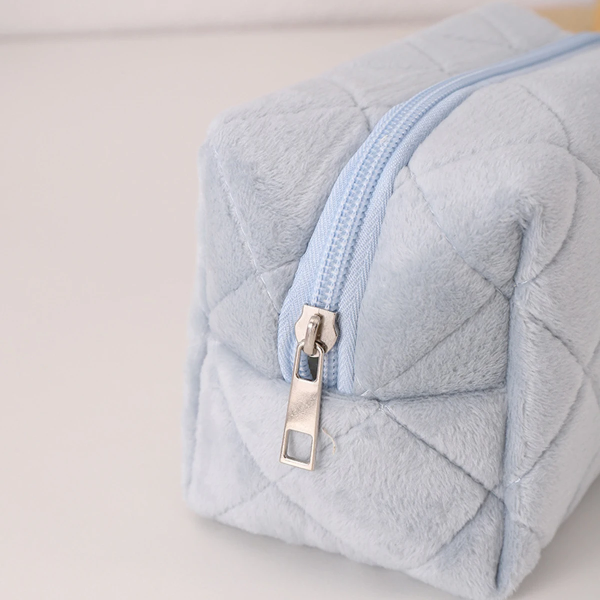1 Piece Macaron Puffy Pencil Case Cream Aesthetic Quilted Plush Large Capacity Zipper Stationery Pouch For Teen School Office view 4