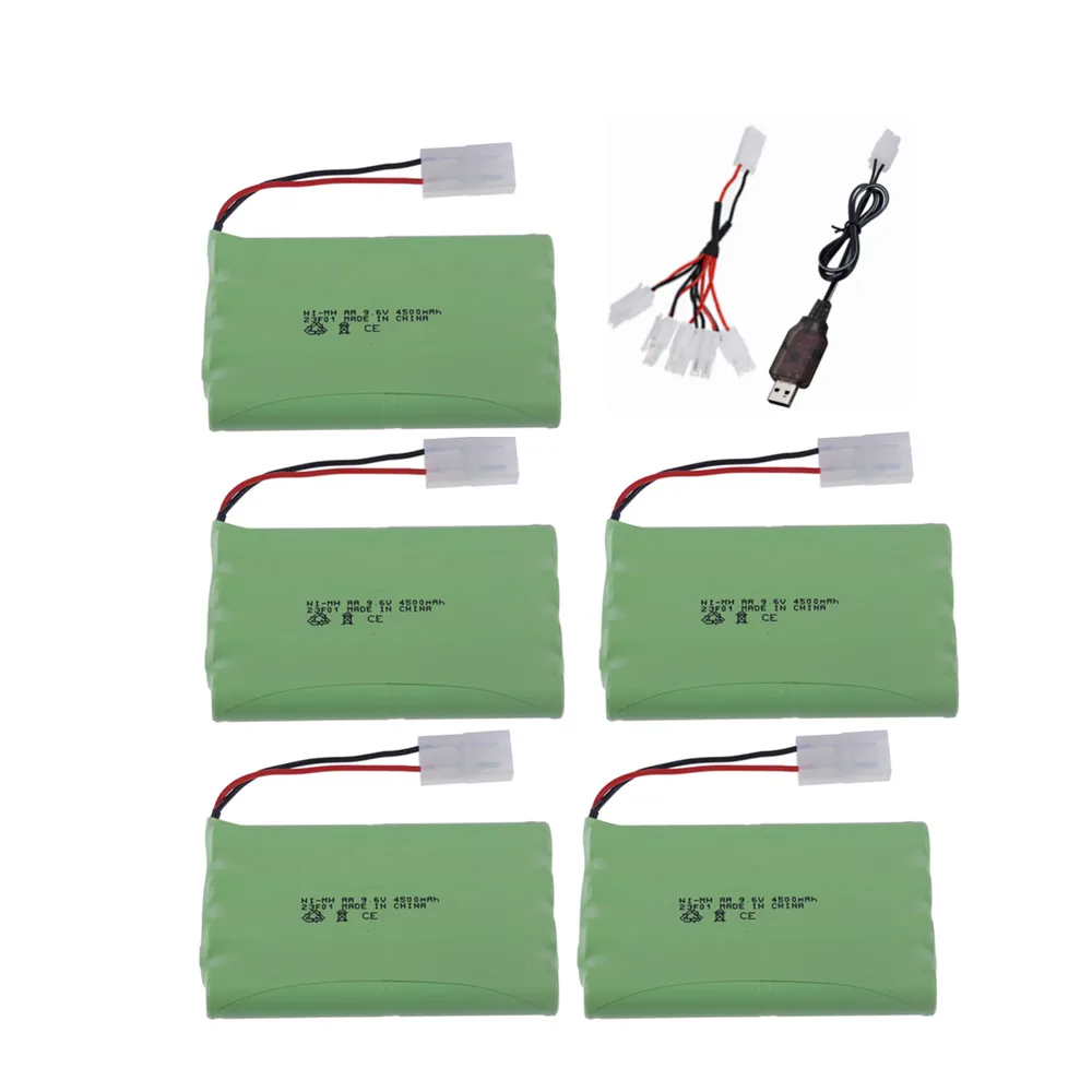 Batería recargable de 9,6 v y 4500mah, Cargador USB para juguetes Rc, coche, tanque, tren, Robot, barco, pistola, AA, 9,6 v, Ni-MH