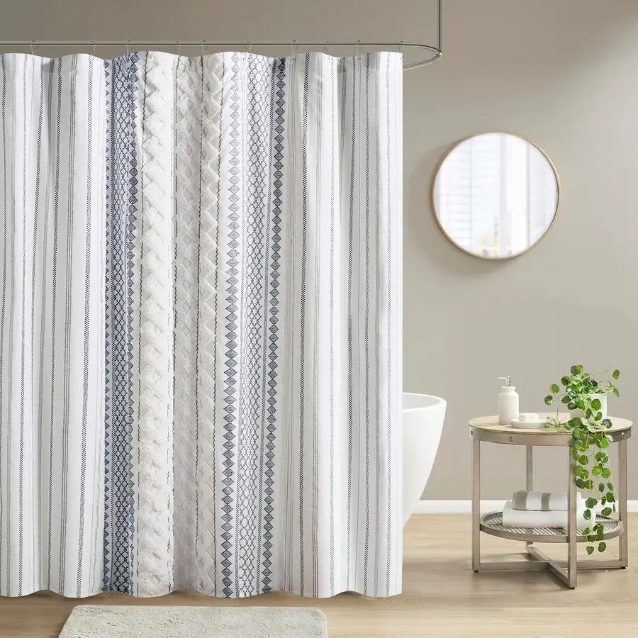 

Tufted Chenille 100 Cotton Shower Curtains Machine Washable, Modern Home Bathroom Decor Bathtub Privacy Screen, 72 W x 72 L, Whi