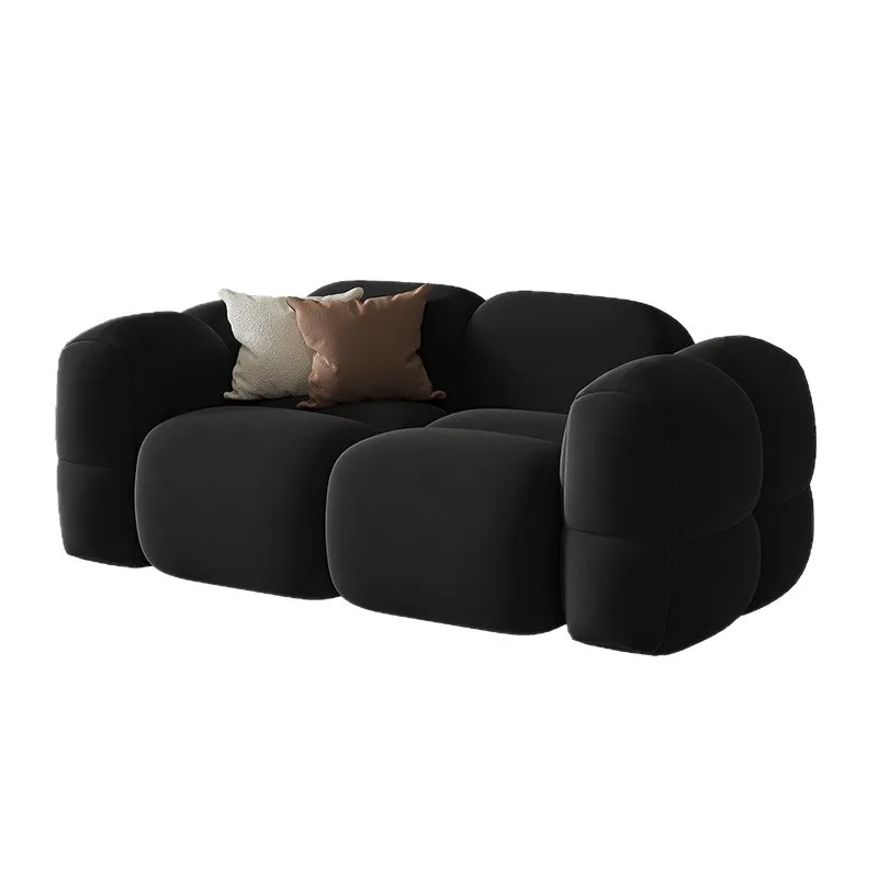 Black double small apartment sofa tofu block marshmallow bedroom lounge area reception
