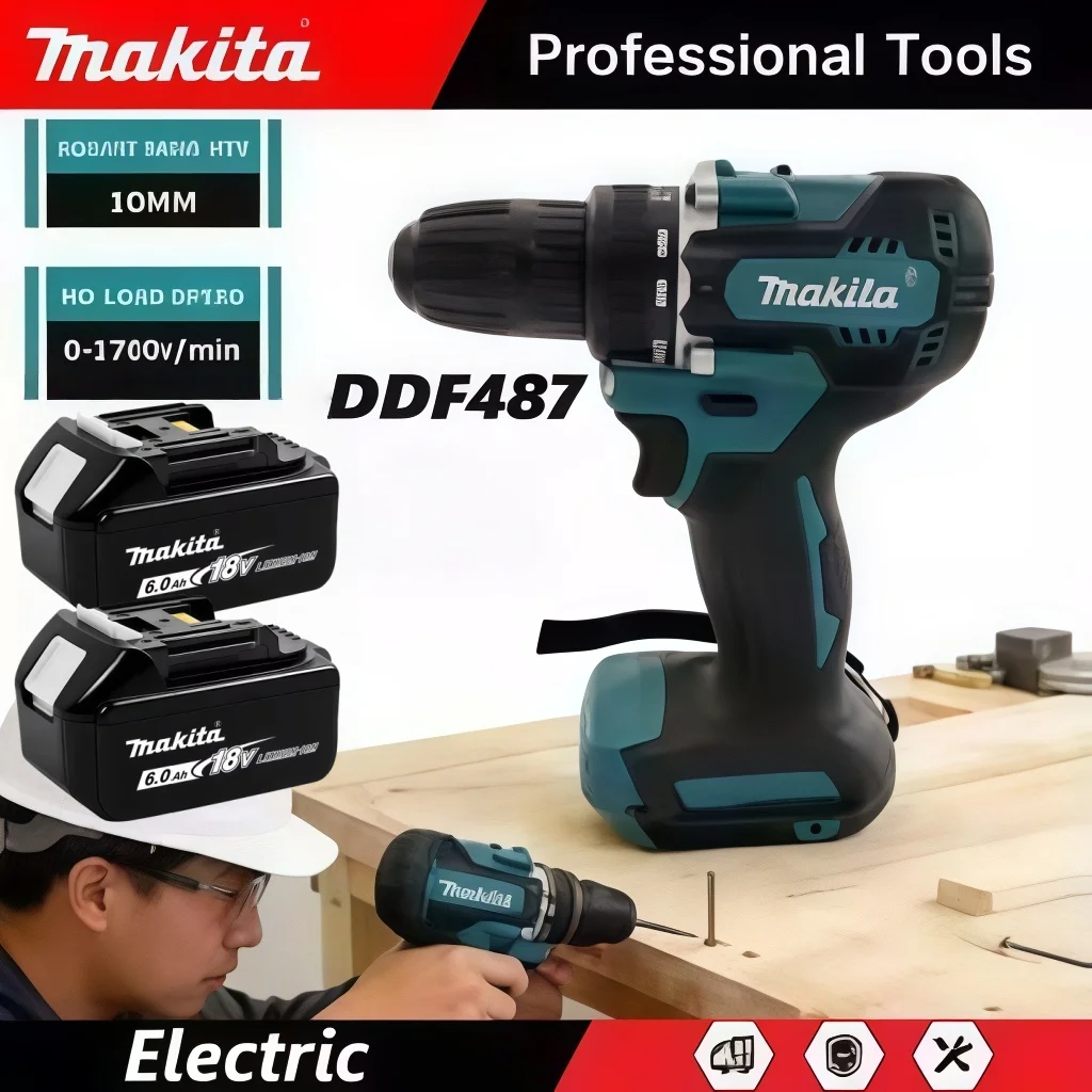 Original Genuine Makita 18V 6Ah Red Box Battery Pack, Battery and Charger Combo Designed for DDF487 Cordless Drill Power Tools
