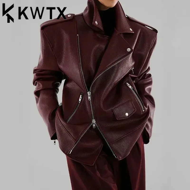 

KWTX однотонная модная куртка с карманами для женщин, дизайнерская кожаная куртка с откидным воротником и длинными рукавами, женская модная новинка