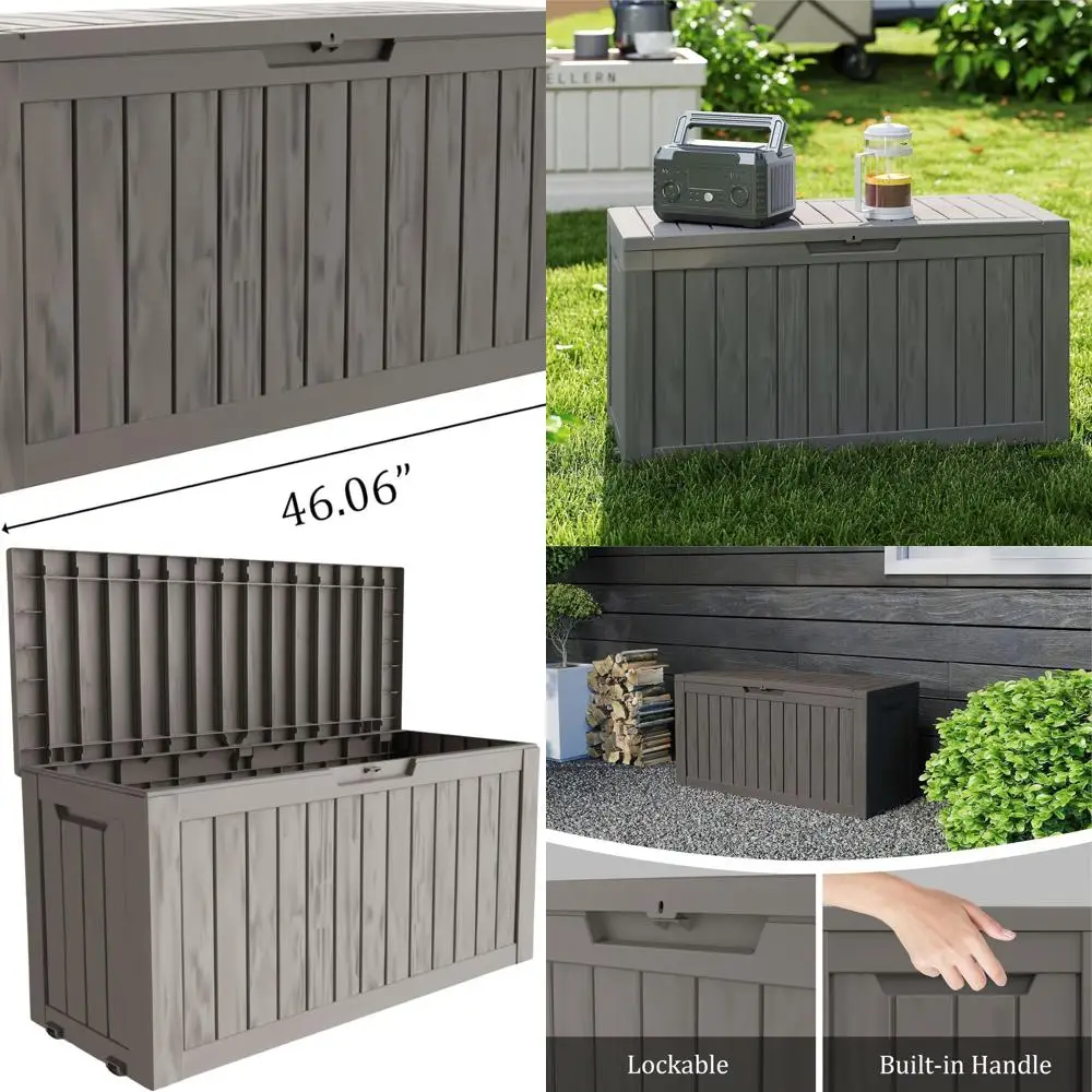 

Lockable 75 Gallon Double-Wall Resin Deck Box - Waterproof Outdoor Storage with 515lbs Capacity, Seating for Patio (Brown)