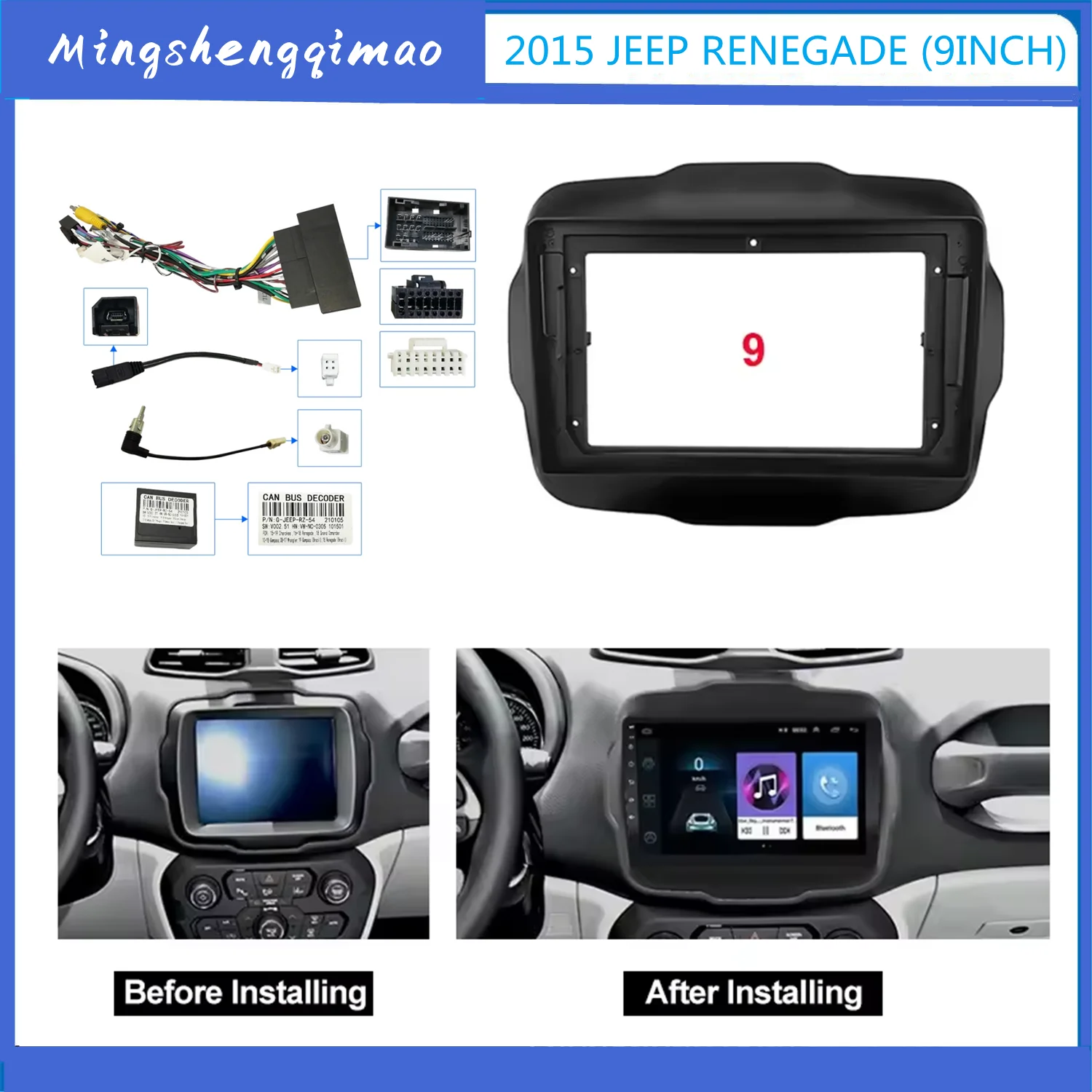 2 Din 9 Inch Car Radio Plastic Fascia Panel Frame for JEEP Renegade 2016-2020 Installation DVD GPS Mp5 ABS+PC Dash Mount Kit