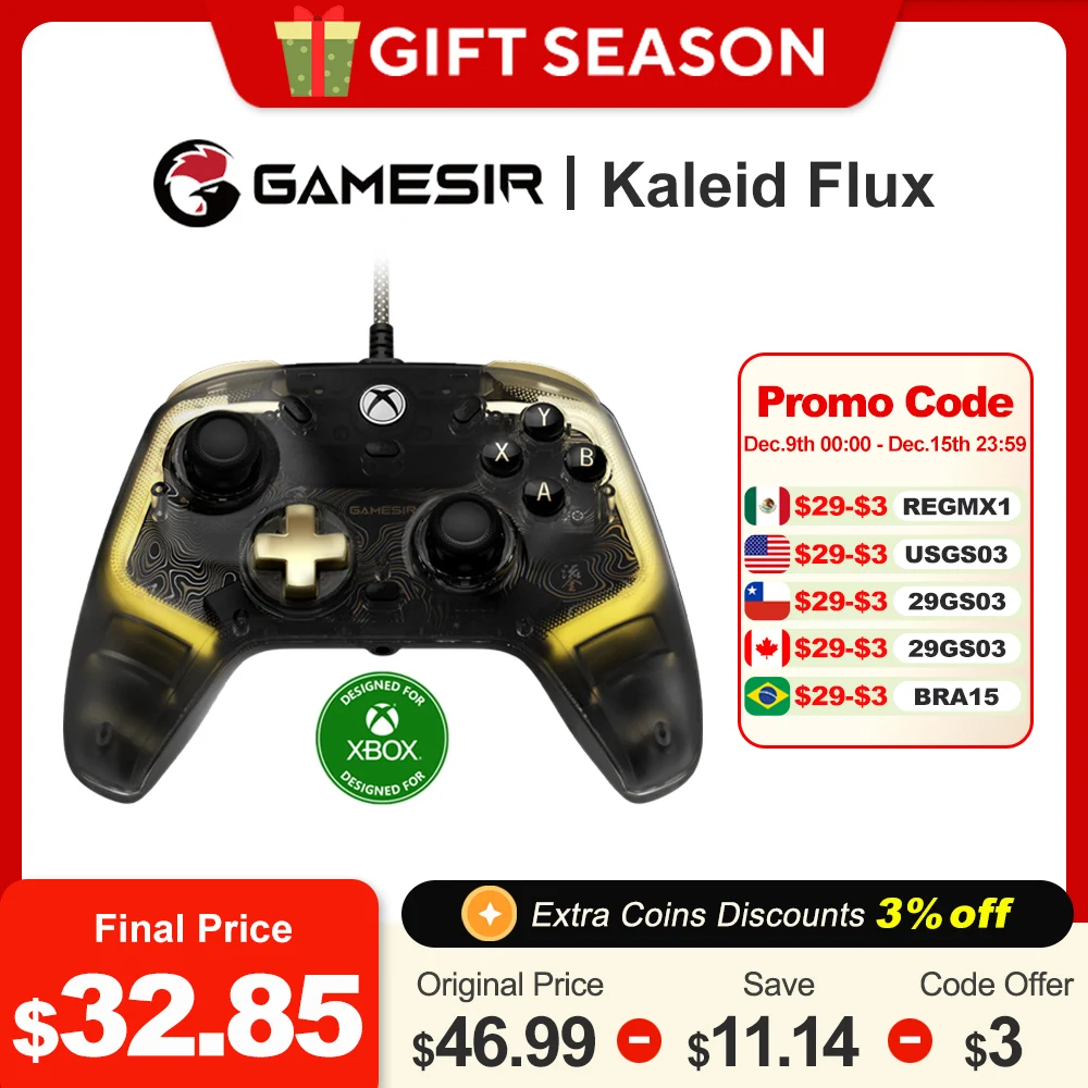 Gamesir Kaleid FLUX Xbox Wired Controller for XBOX Series S X ONE PC Steam with Hall Effect Joysticks Analog Triggers RGB Light